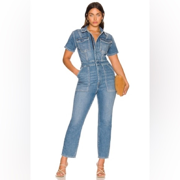 Good American Fit For Success Jumpsuit Denim Jean Short Sleeve Size XL - Picture 1 of 14